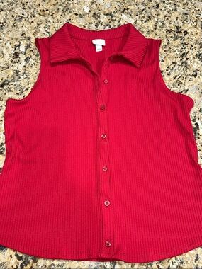 a new day Sleeveless Ribbed Button-Front Top - Red